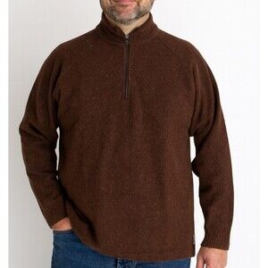 Woolrich men's sweater pull over 1/4 zip up chocolate brown lambs wool SZ XL